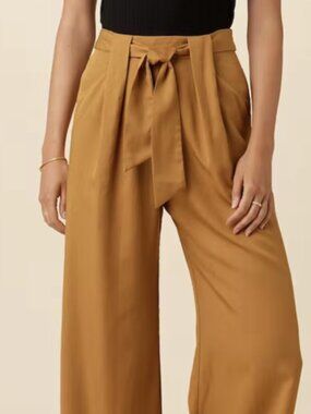 Amour Vert Eldora Wide Leg Pants Mustard Camel Tencel Sz L